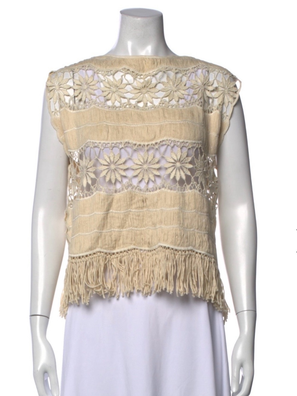 Alice + Olivia Cream Crochet Fringe Women's Top - Brand: